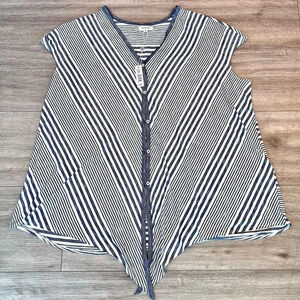 Max Studio Women's Blue & White Striped‎ Button Front Tie V-Neck Top Size 3X NWT
